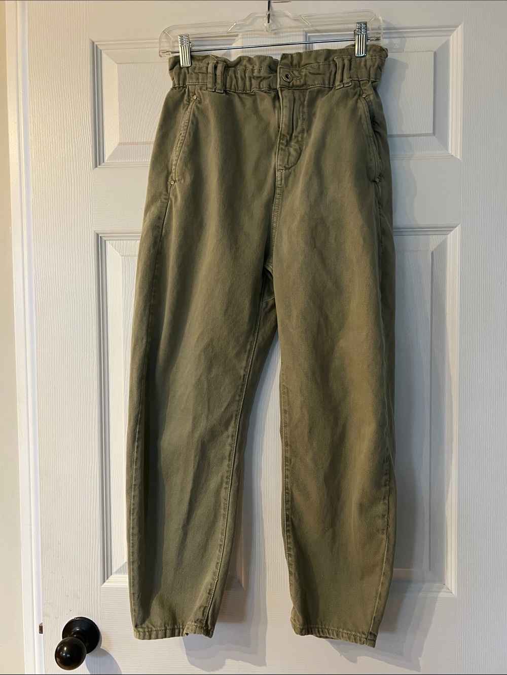 Zara Olive Green High-Waist Paperbag Ankle Pants